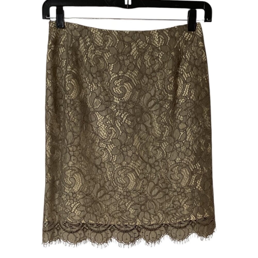 Vintage Kay Unger New York Beige‎ Lace Pencil Skirt - Size 8